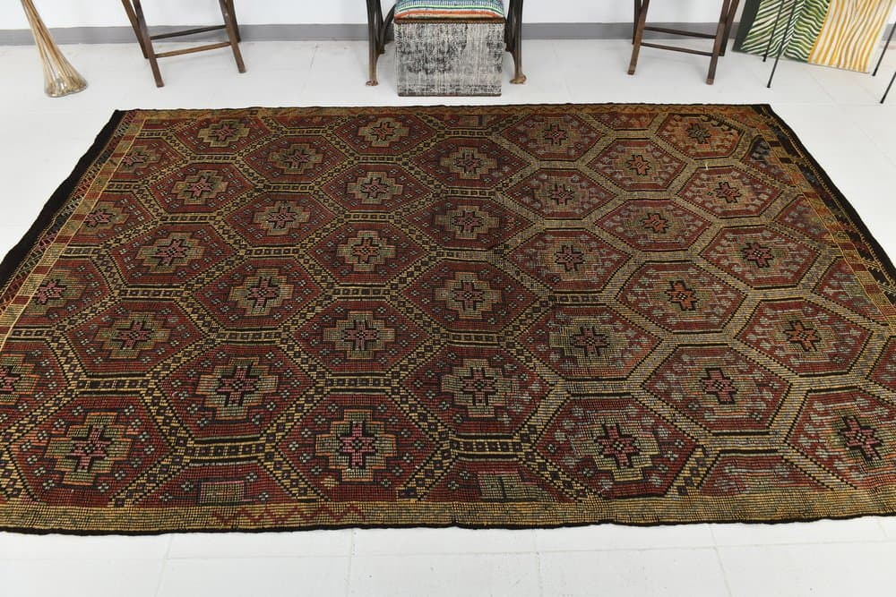 Kilim 293x194 cm, brązowy, wełna, lata 70. - 212463