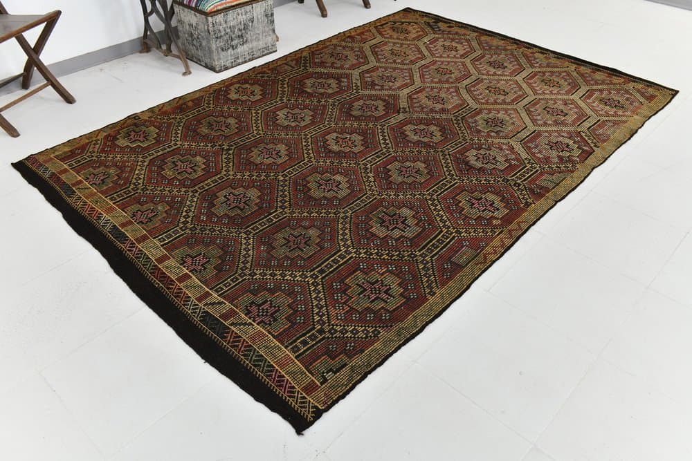 Kilim 293x194 cm, brązowy, wełna, lata 70. - 212459