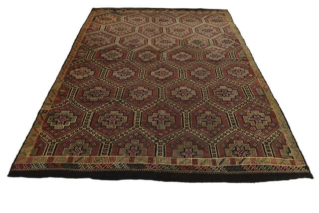 Kilim 293x194 cm, brązowy, wełna, lata 70. - WYMIARY