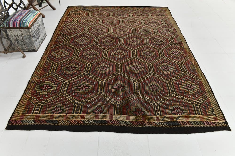 Kilim 293x194 cm, brązowy, wełna, lata 70. - 212462