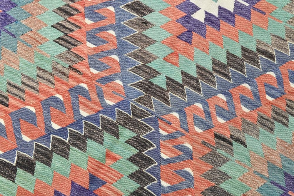 Kilim 170x340 cm, niebieski, czerwony, wełna, lata 70. - 212414