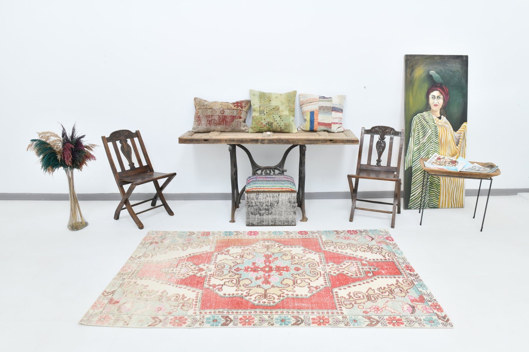 Dywan 216x123 cm, beżowy, bawełna, lata 70. - 212390