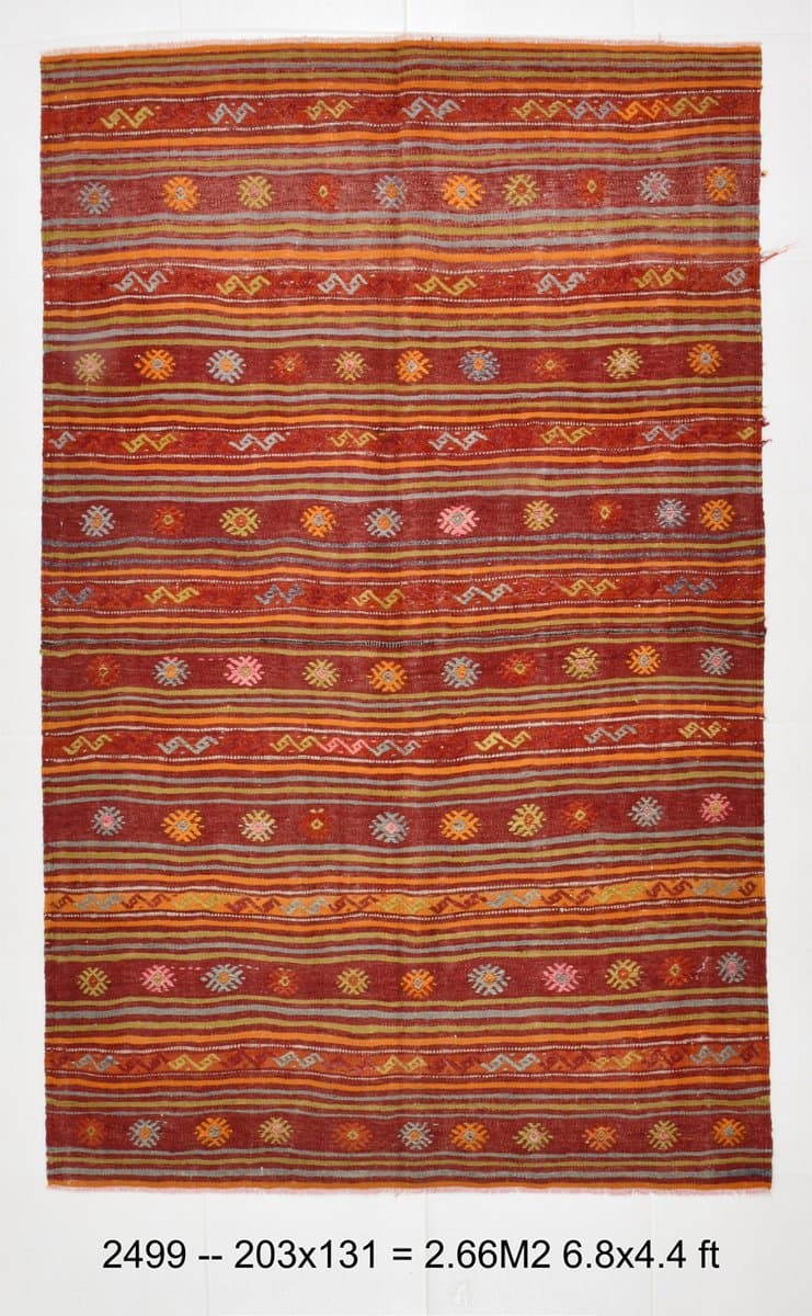 Kilim 131x203 cm, czerwony, pomarańczowy, wełna, Turcja, lata 60. - 212368