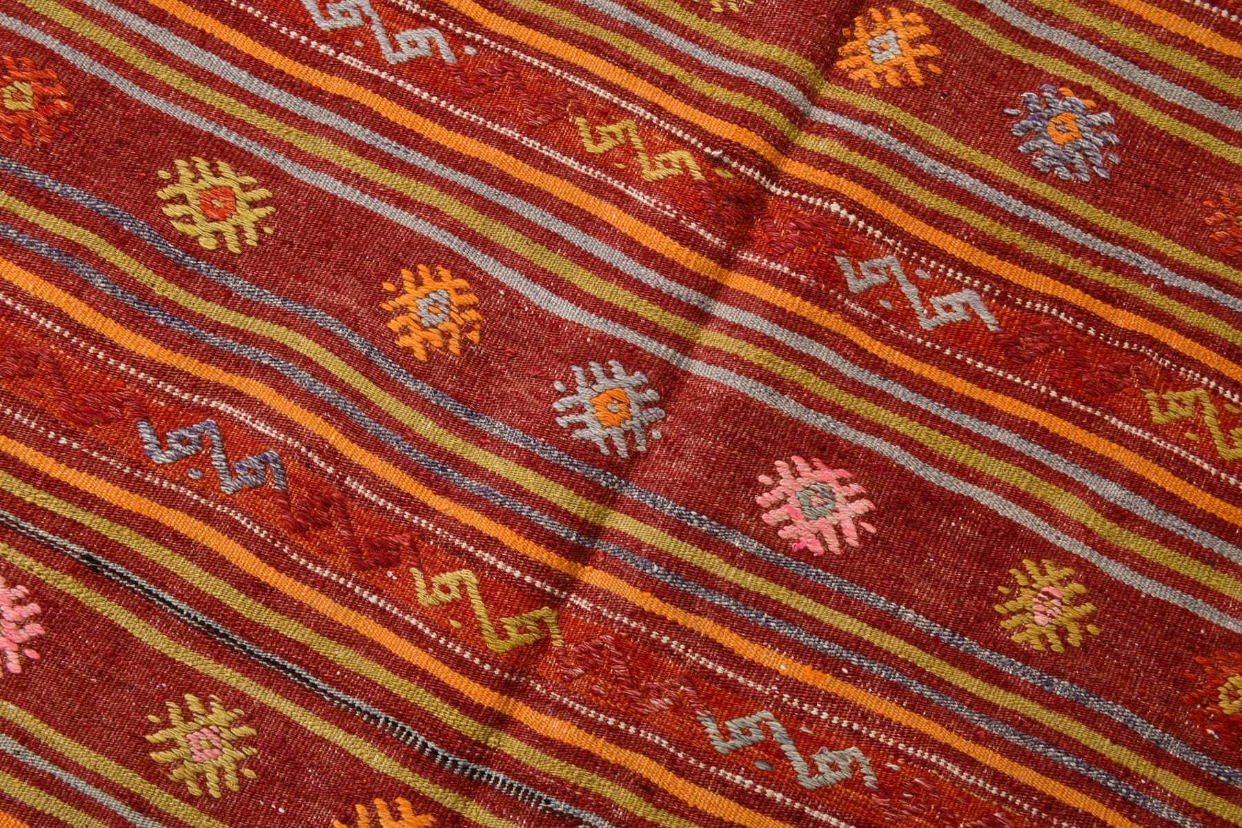 Kilim 131x203 cm, czerwony, pomarańczowy, wełna, Turcja, lata 60. - 212369