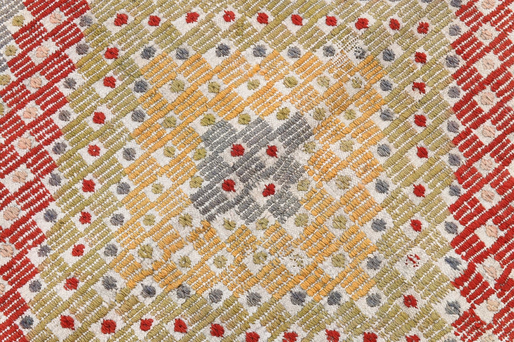 Kilim 200x312 cm, czerwony, oliwkowy, wełna, lata 70. - 212327