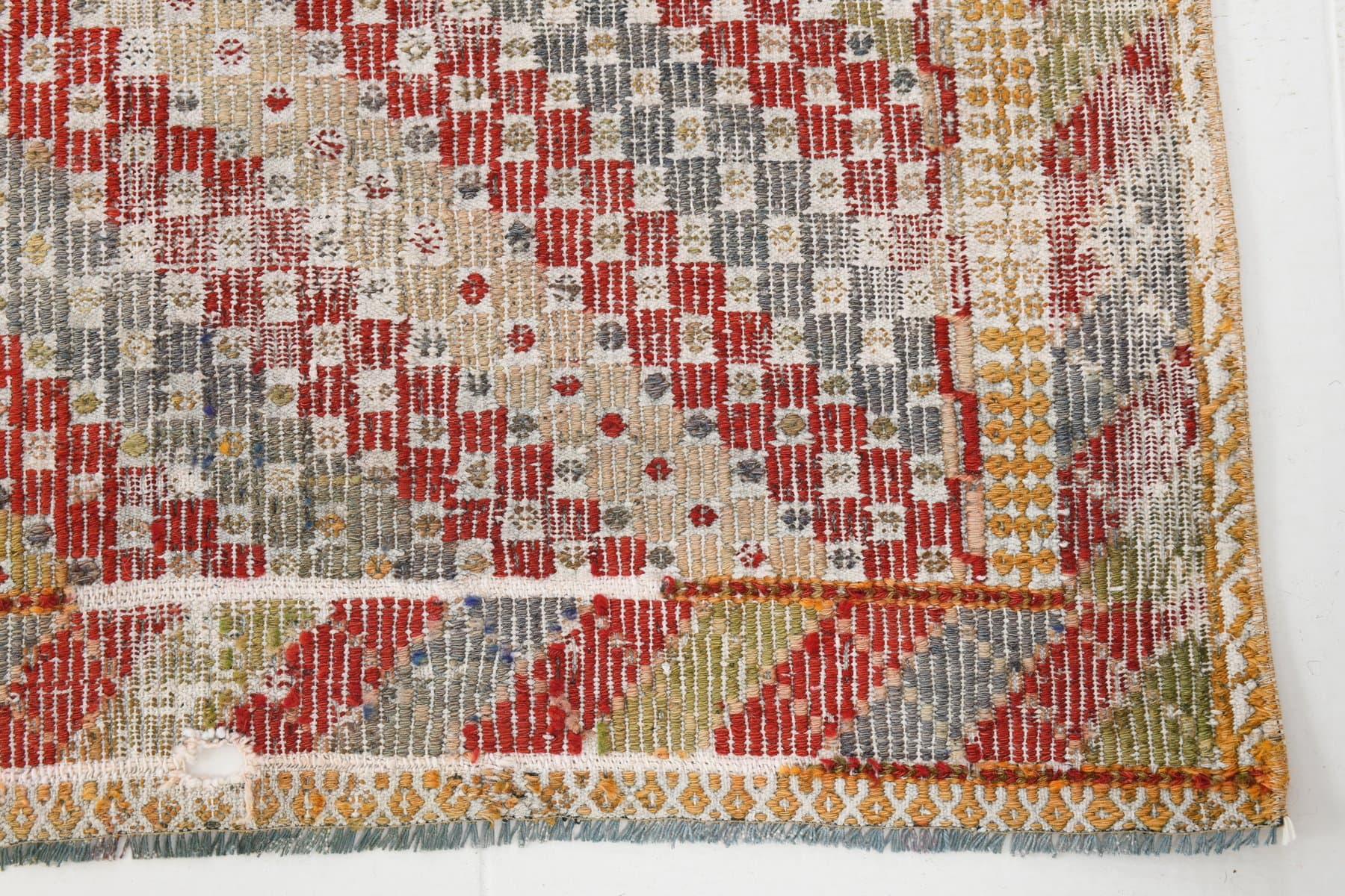 Kilim 200x312 cm, czerwony, oliwkowy, wełna, lata 70. - 212326