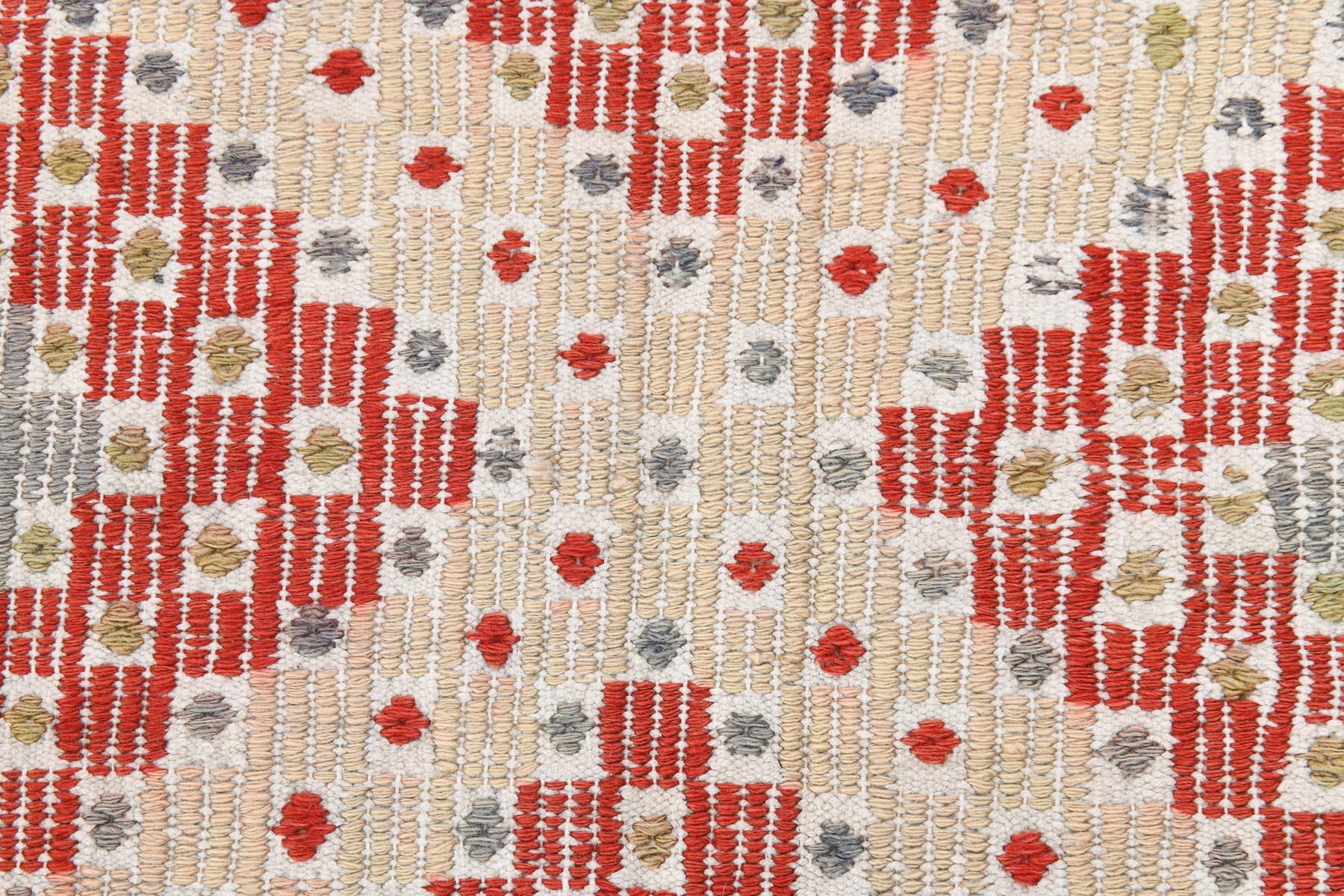 Kilim 200x312 cm, czerwony, oliwkowy, wełna, lata 70. - 212324