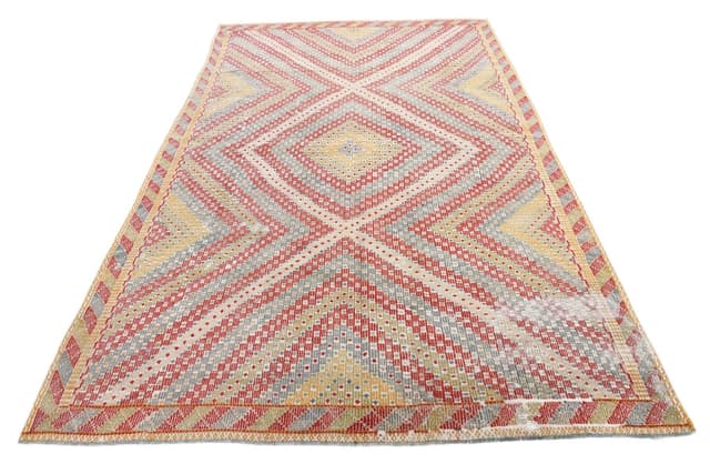 Kilim 200x312 cm, czerwony, oliwkowy, wełna, lata 70. - WYMIARY