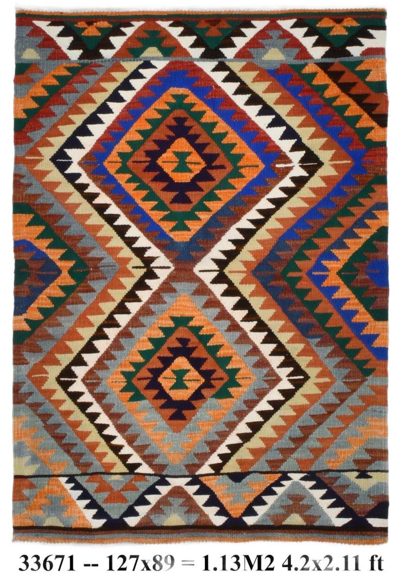 Kilim 127x89 cm, czerwony, wełna, Turcja, lata 70.
