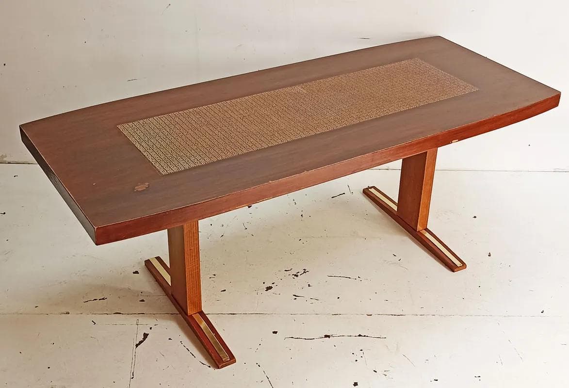 Rectangular table, brown, wood veneer copper, Poland, 1970s. - 15415