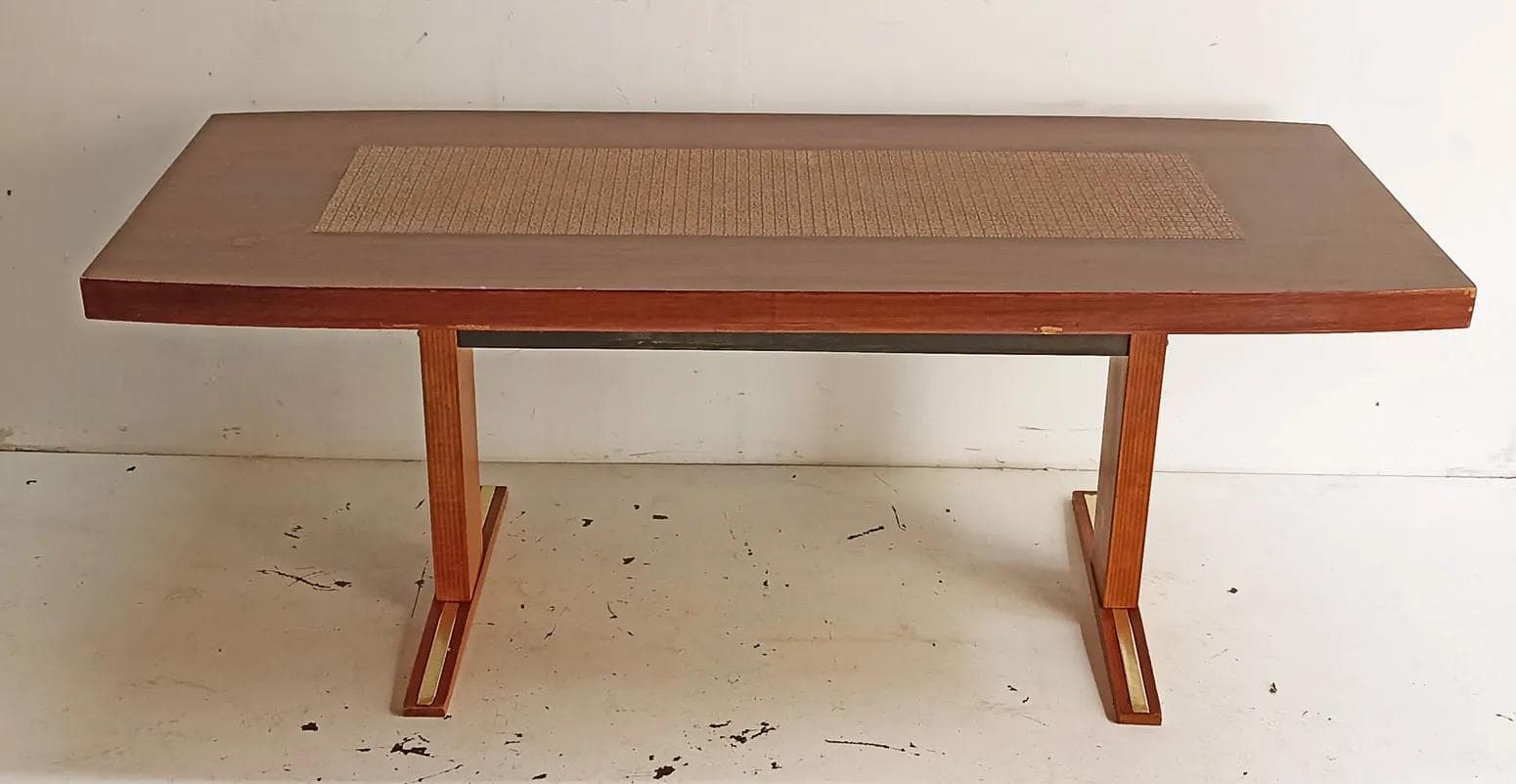 Rectangular table, brown, wood veneer copper, Poland, 1970s. - 15408