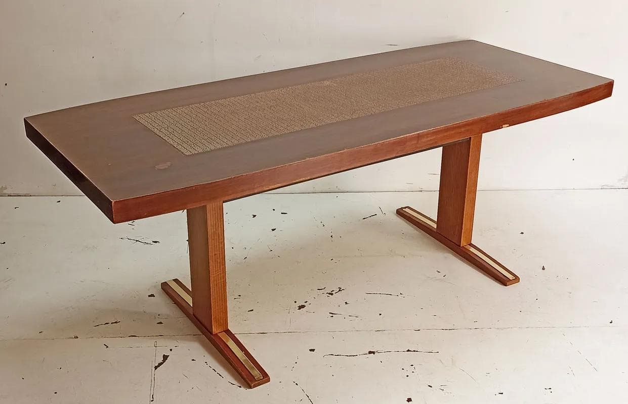 Rectangular table, brown, wood veneer copper, Poland, 1970s. - 15414