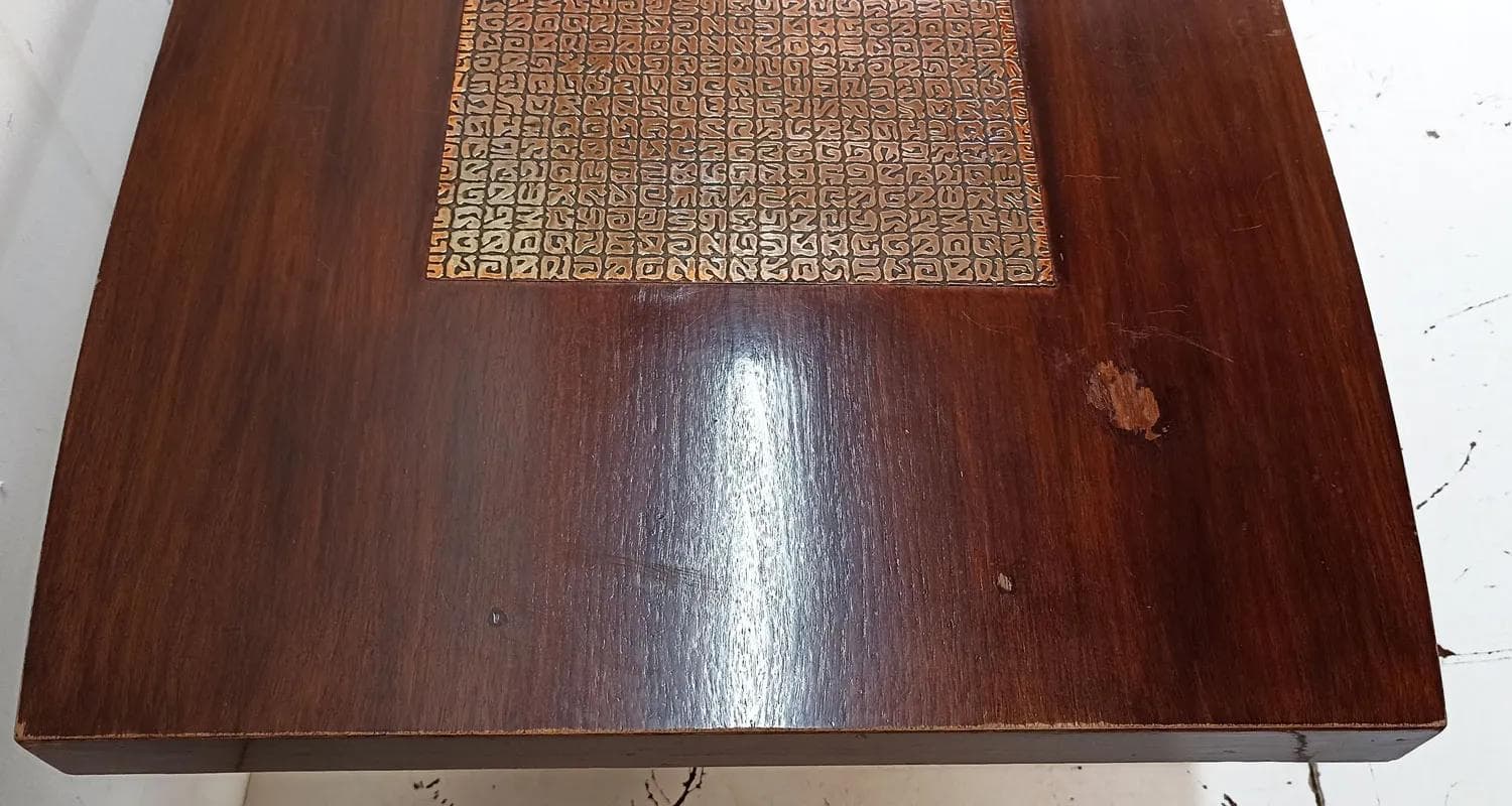 Rectangular table, brown, wood veneer copper, Poland, 1970s. - 15411