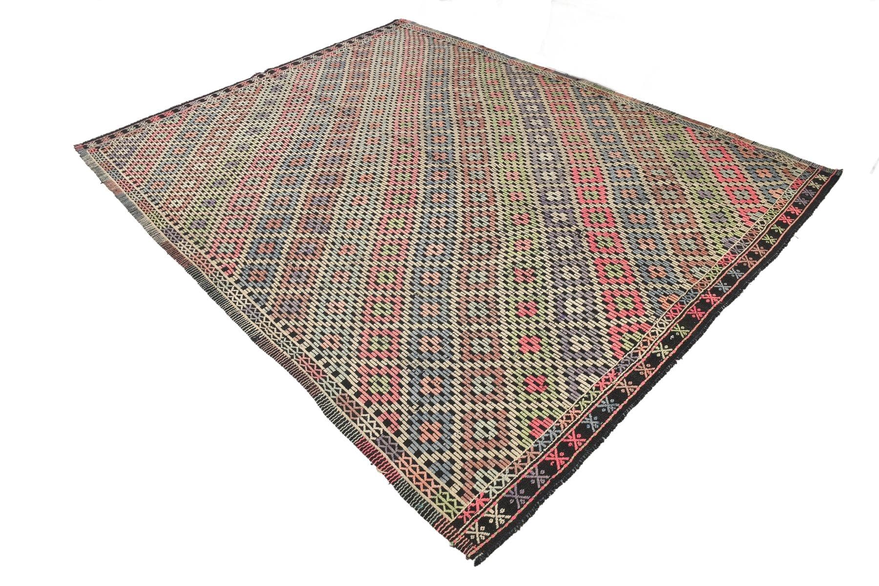 Kilim 207x262 cm, brązowy, wełna, Turcja, lata 70.