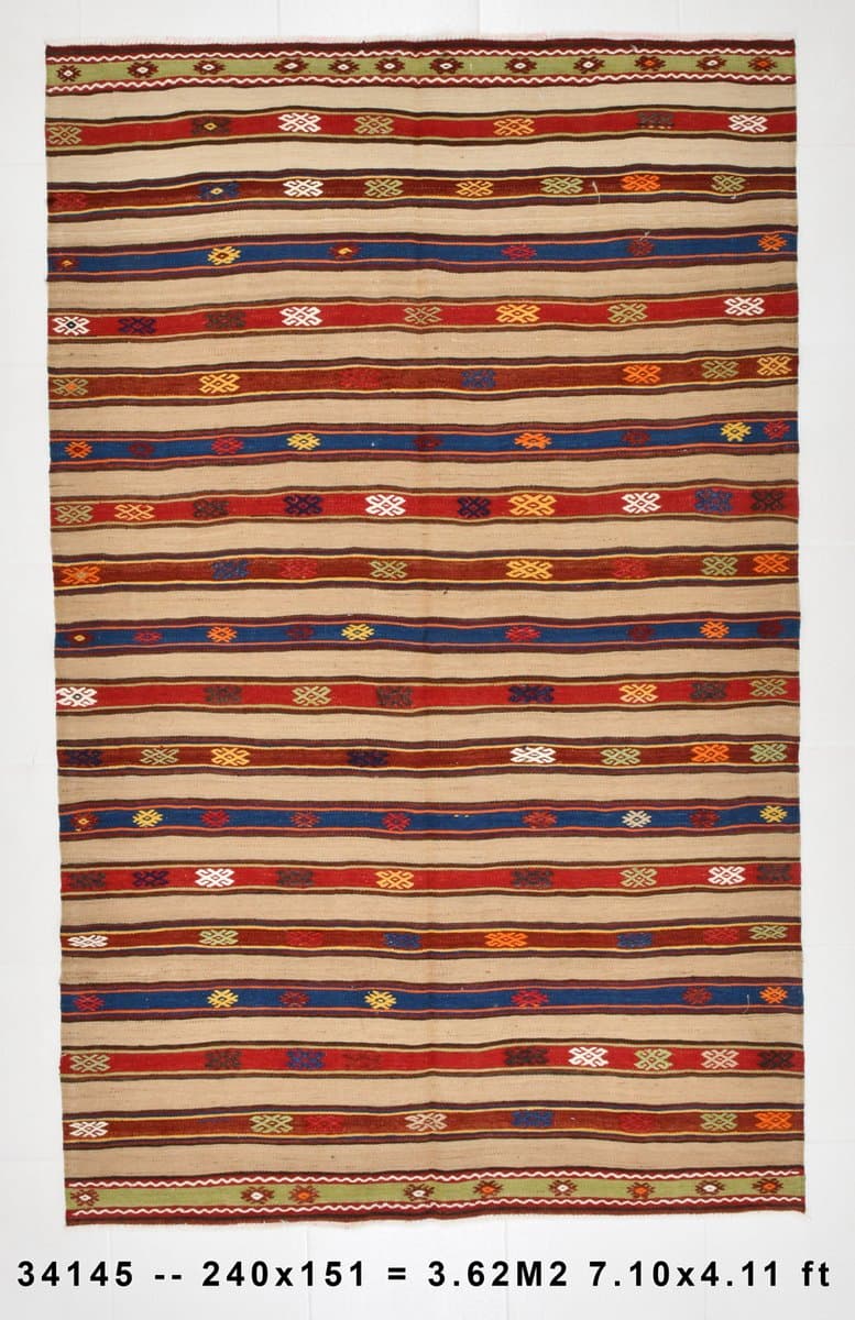 Kilim 151x240 cm, brązowy, wełna, Turcja, lata 60. - 212228