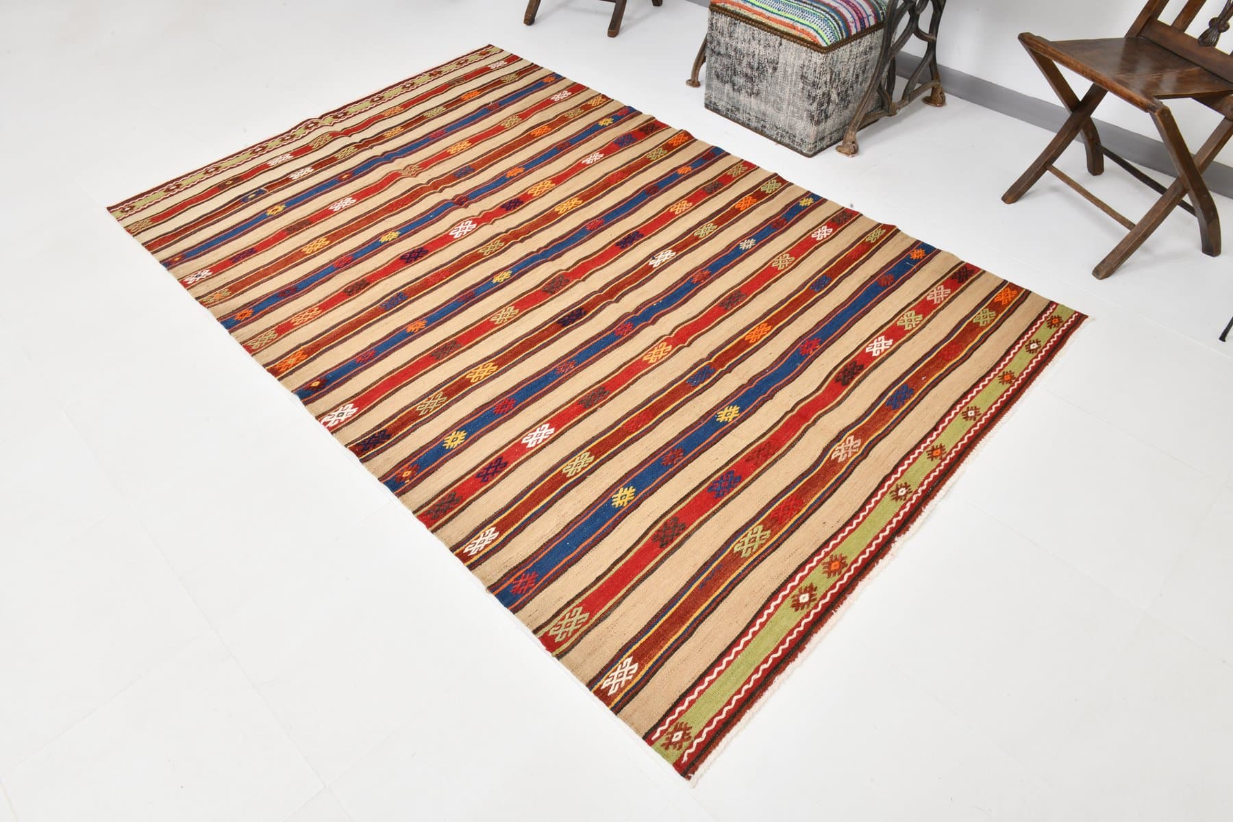 Kilim 151x240 cm, brązowy, wełna, Turcja, lata 60. - 212225
