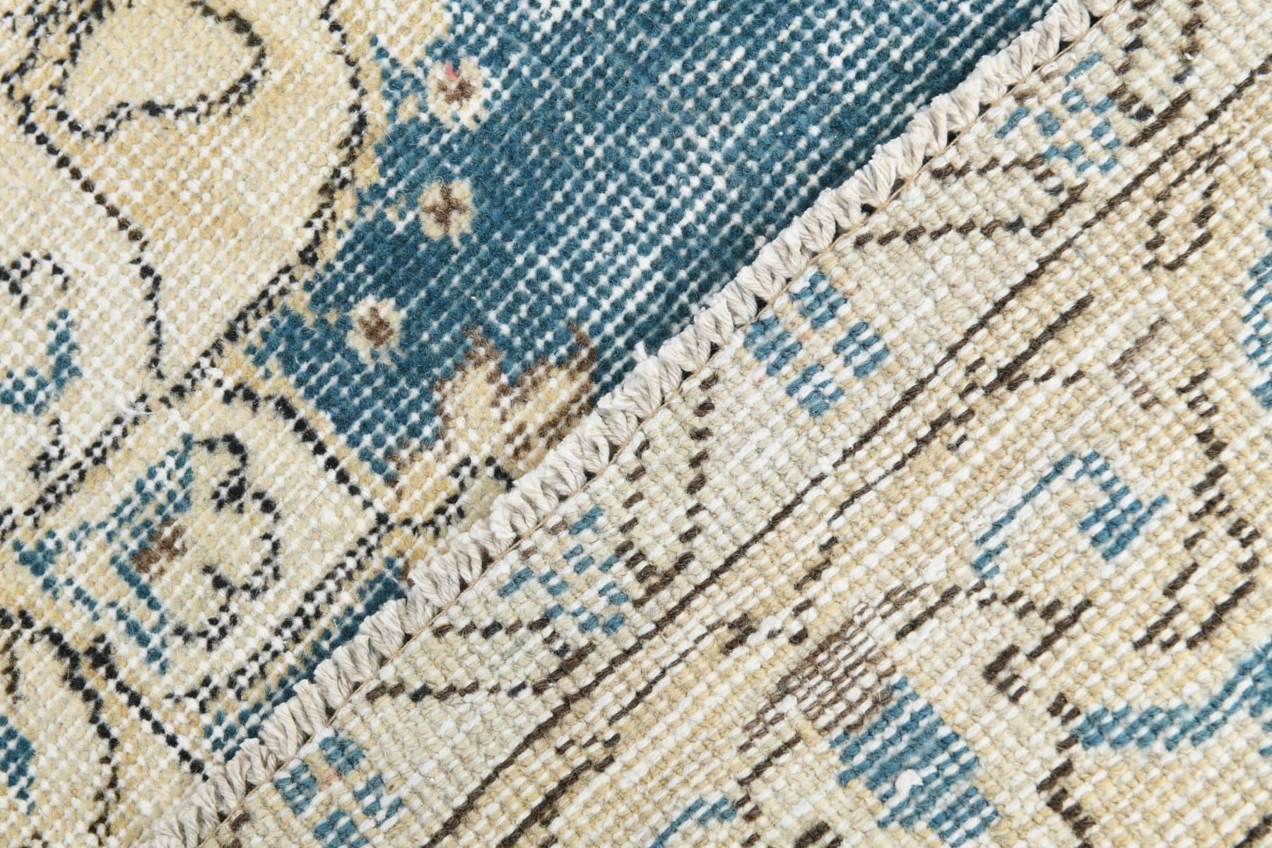 Dywan 212x112 cm, beżowy, niebieski, wełna, Turcja, lata 70. - 212175