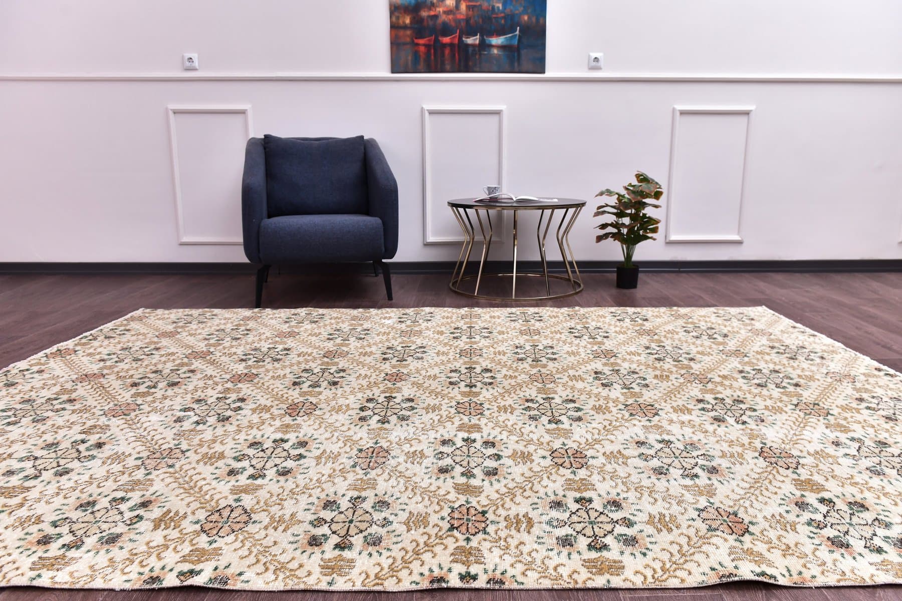 Dywan 196x293 cm, beżowy, wełna, Turcja, lata 70. - 212158