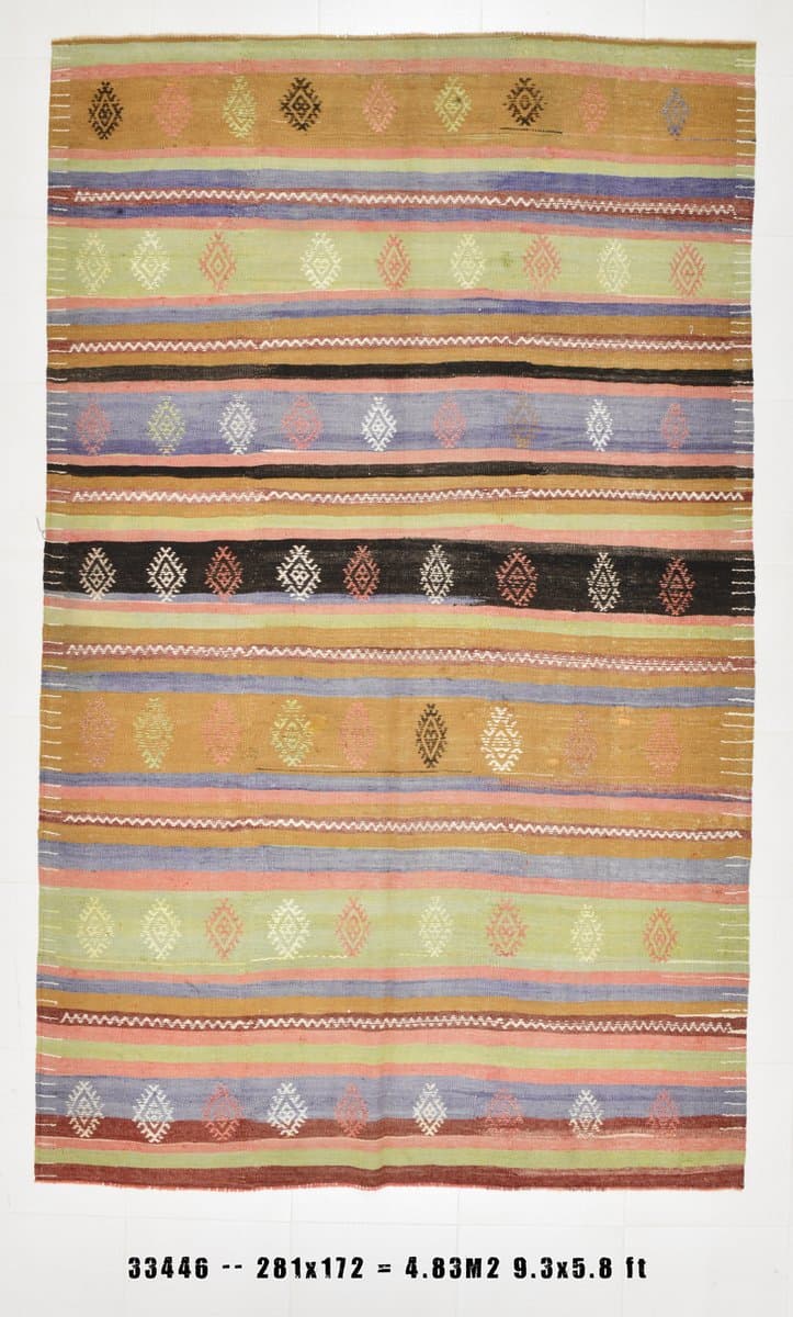 Kilim 172x281 cm, beżowy, zielony, wełna, Turcja, lata 70. - 212134
