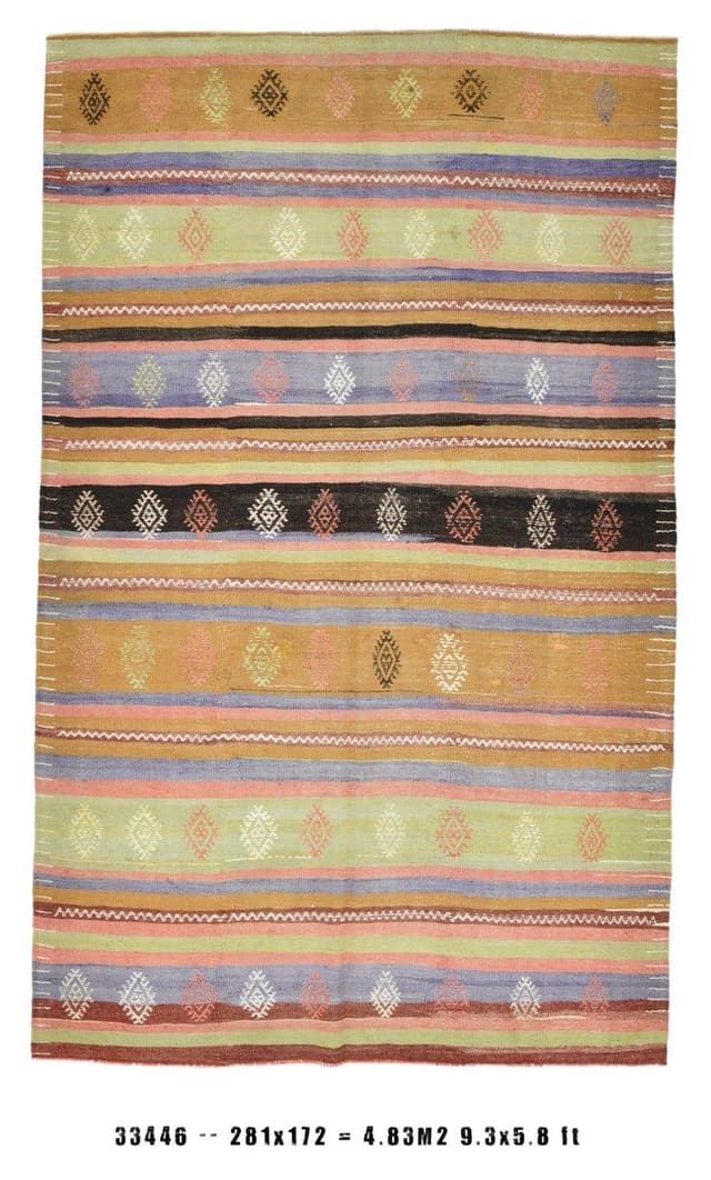 Kilim 172x281 cm, beżowy, zielony, wełna, Turcja, lata 70. - WYMIARY
