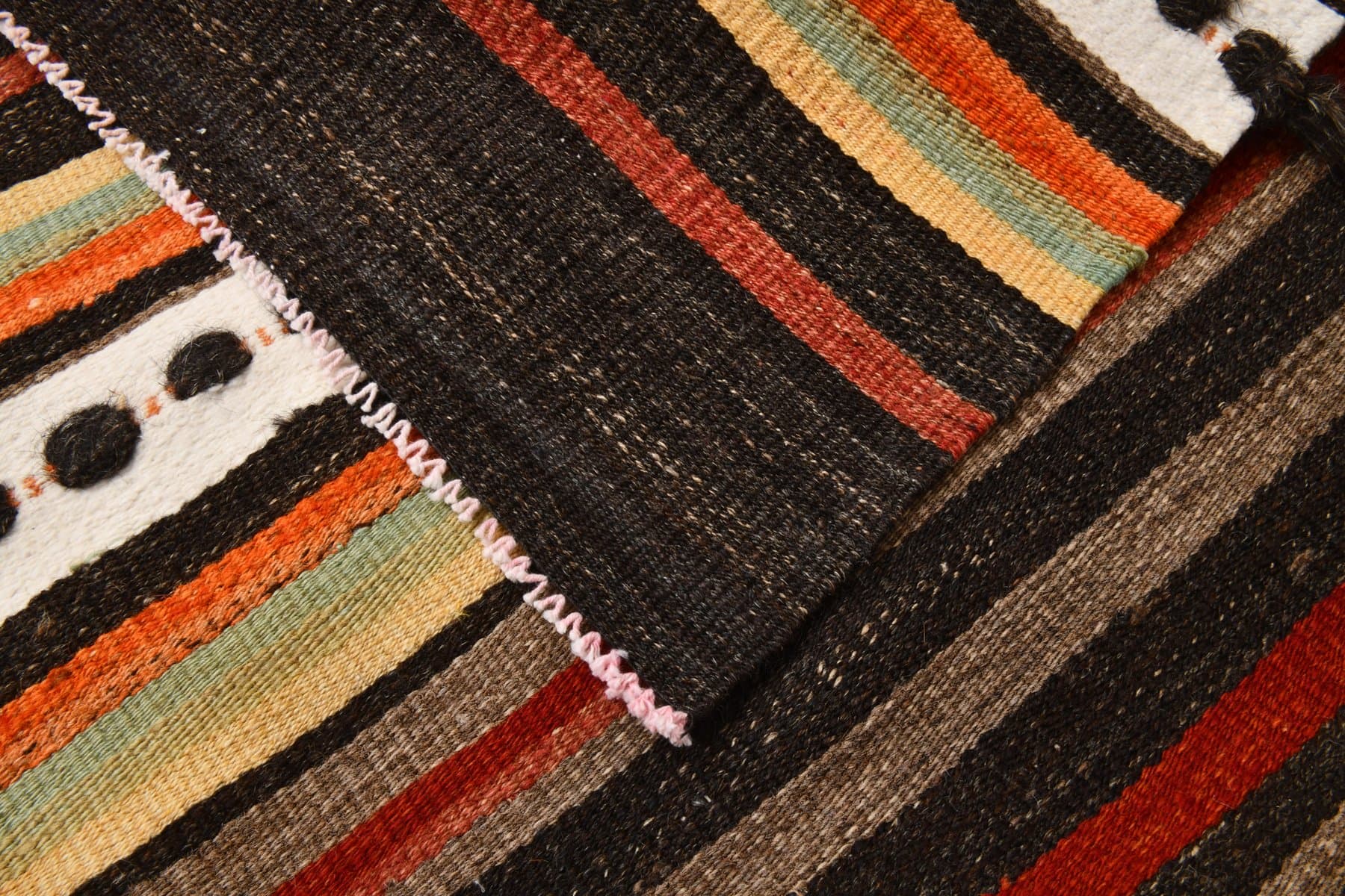 Kilim 150x267 cm, brązowy, pomarańczowy, wełna, Turcja, lata 60. - 212656