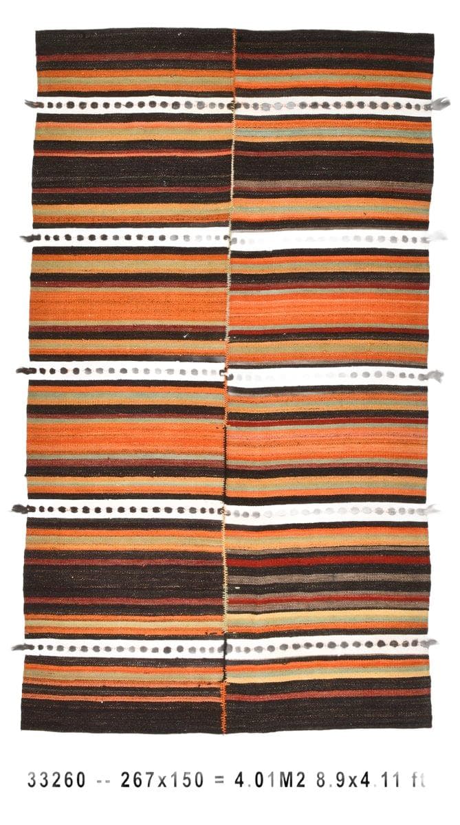 Kilim 150x267 cm, brązowy, pomarańczowy, wełna, Turcja, lata 60.