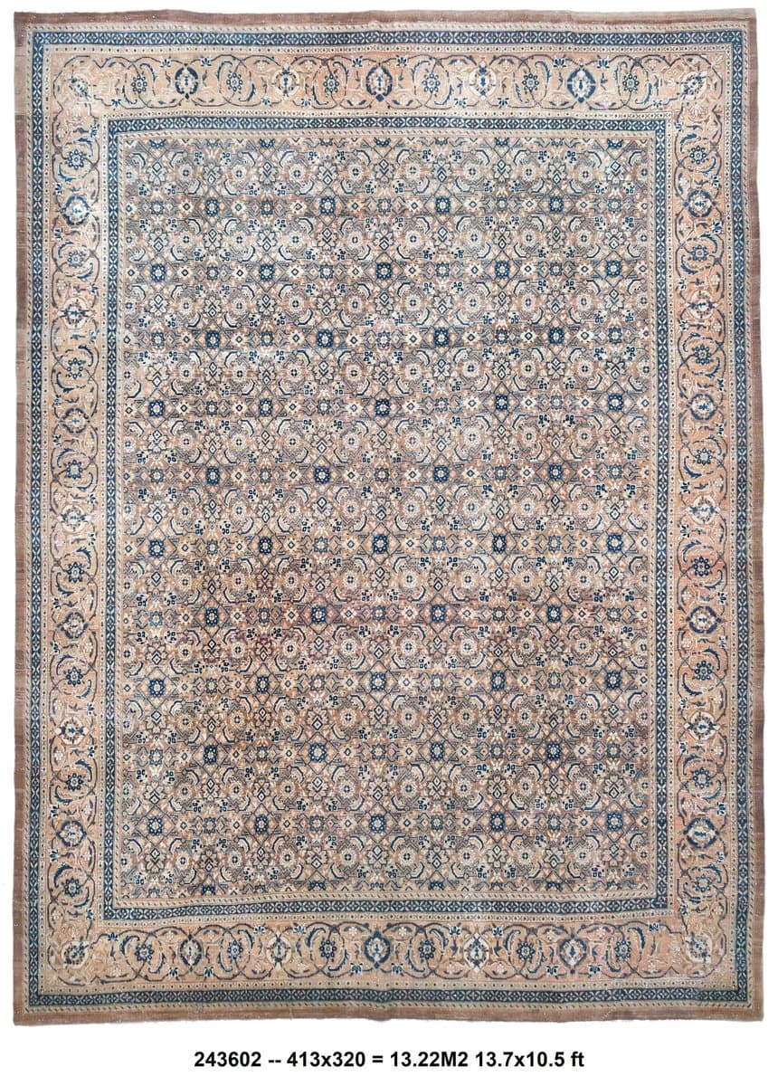 Dywan 413x320 cm, beżowy, wełna, Turcja, lata 60. - 212652