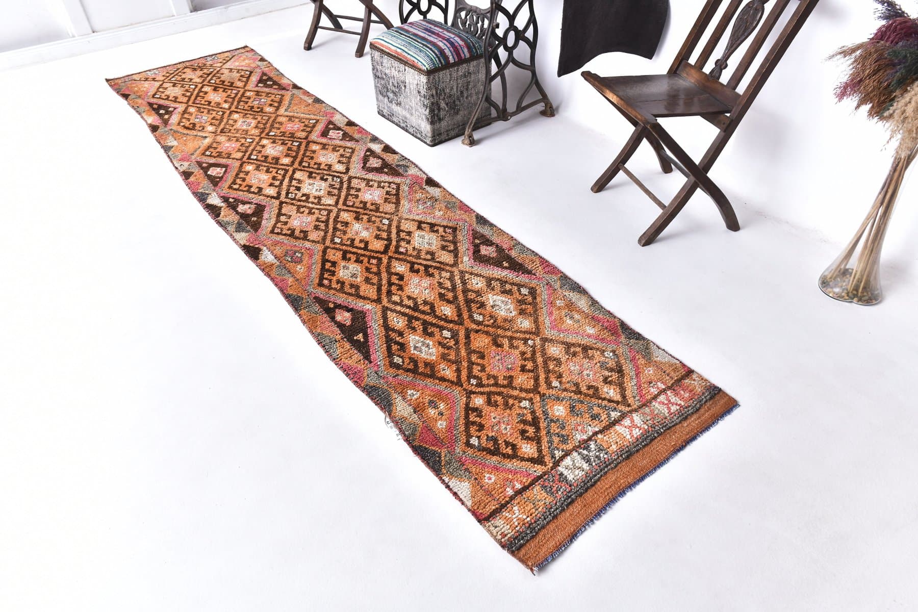 Chodnik 354x84 cm, brązowy, wełna, Turcja, lata 70. - 212799