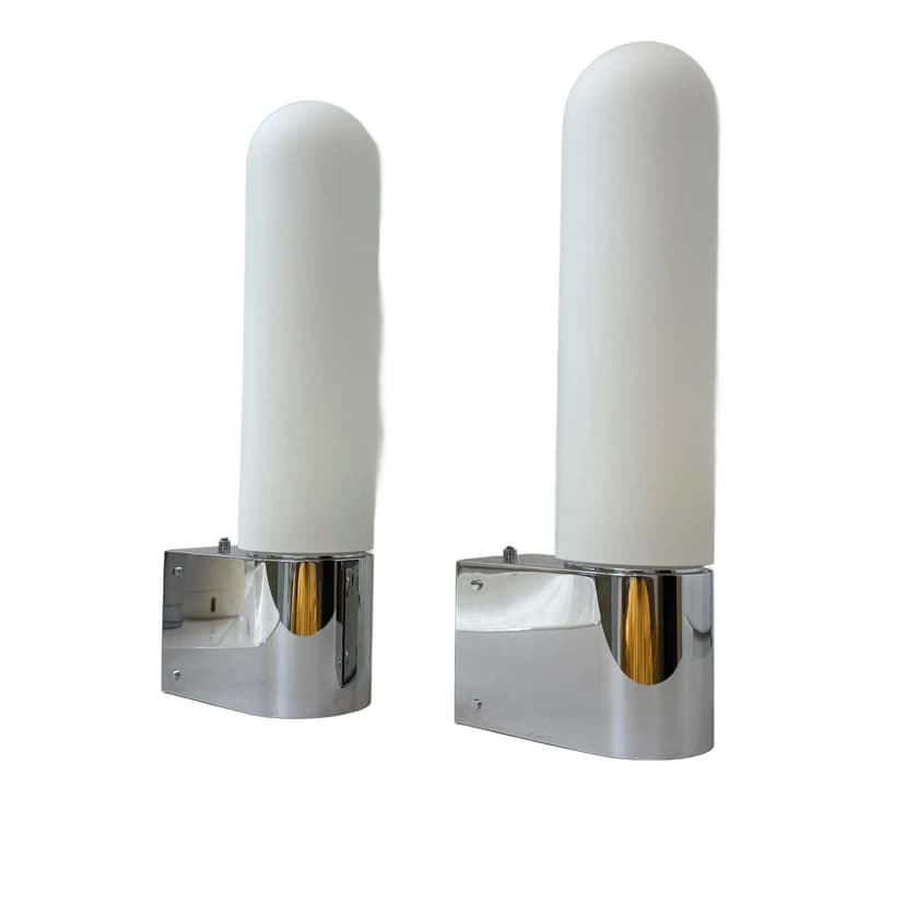 Para kinkietów, szkło białe, metal chromowany, Glashütte Limburg, Niemcy, lata 80.