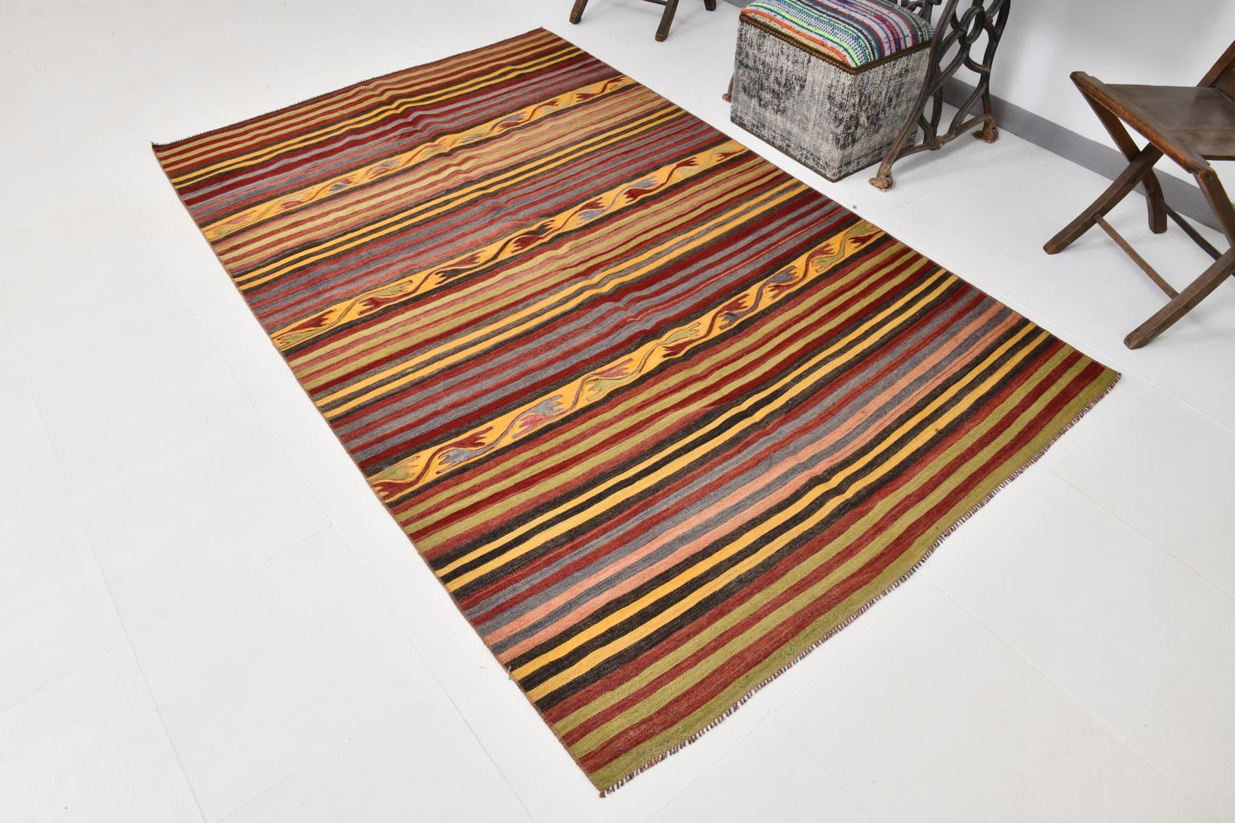 Kilim 150x248 cm, brązowy, wełna, Turcja, lata 70. - 212781