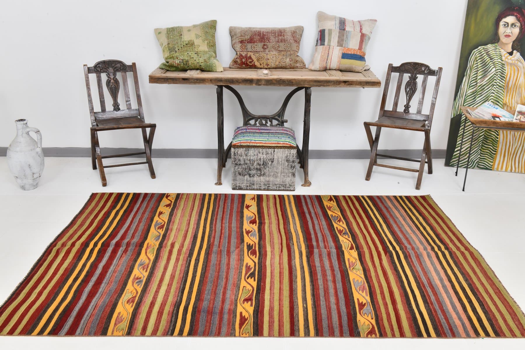 Kilim 150x248 cm, brązowy, wełna, Turcja, lata 70. - 212782