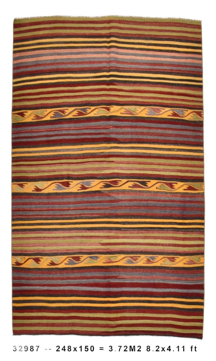Kilim 150x248 cm, brązowy, wełna, Turcja, lata 70.