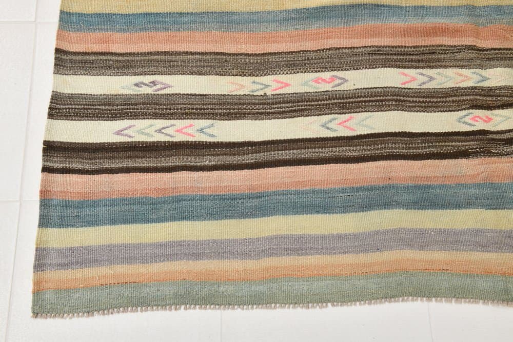 Kilim 186x310 cm, niebieski, beżowy, wełna, Turcja, lata 60. - 212732