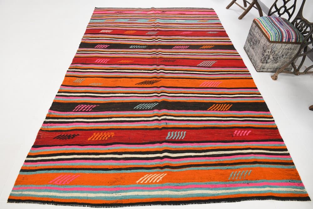 Kilim 179x283 cm, czerwony, różowy, wełna, lata 70. - 212705