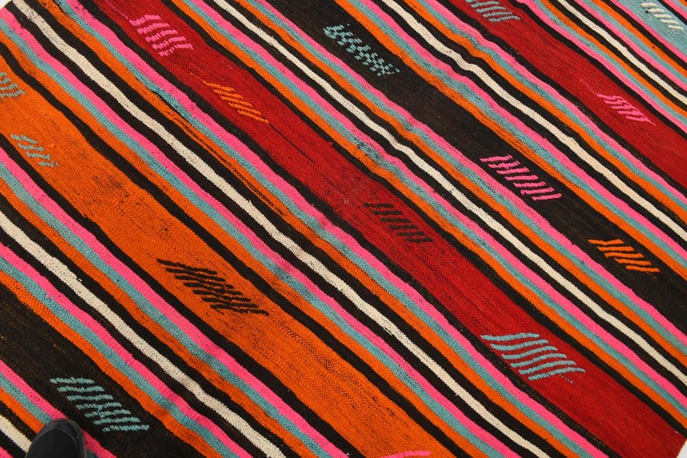 Kilim 179x283 cm, czerwony, różowy, wełna, lata 70. - 212708