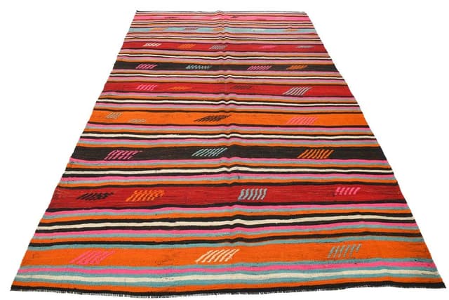 Kilim 179x283 cm, czerwony, różowy, wełna, lata 70. - WYMIARY