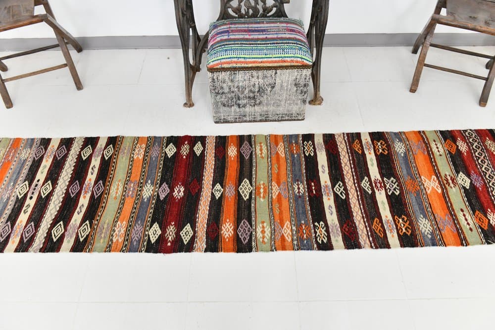 Runner 287x61 cm, brown, wool, 1970s - 212694