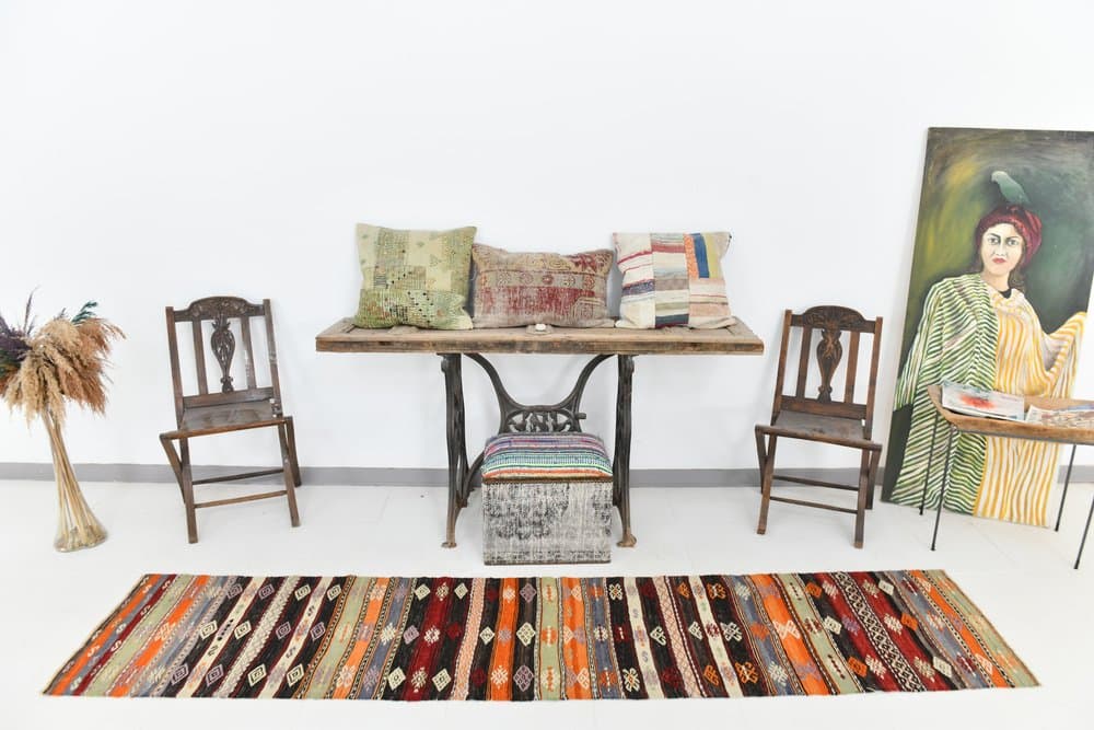 Runner 287x61 cm, brown, wool, 1970s - 212695