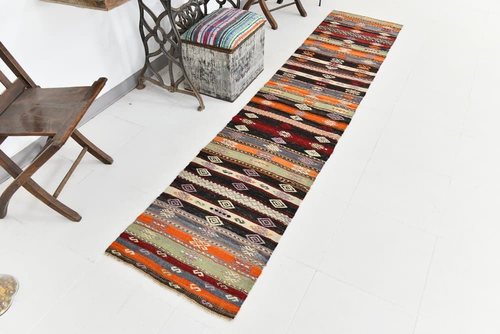 Runner 287x61 cm, brown, wool, 1970s - 212691
