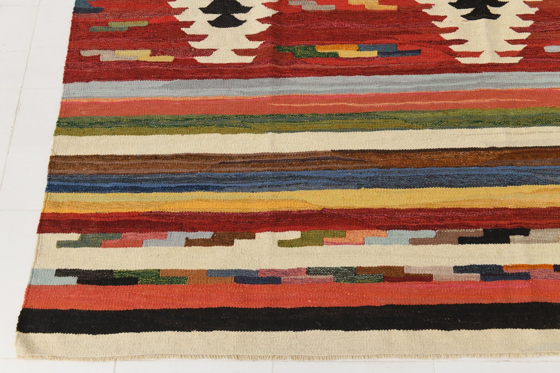 Kilim 373x279 cm, czerwony, wielokolorowy, wełna, Turcja, lata 60. - 212985