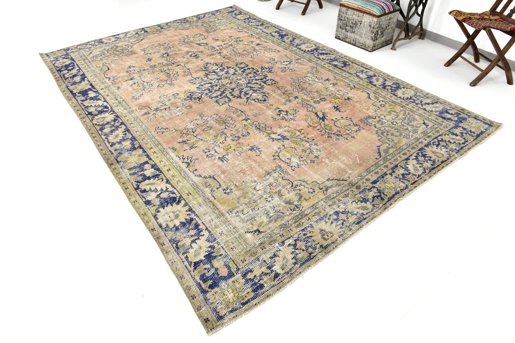 Dywan 373x234 cm, niebieski, beżowy, wełna, lata 70. - 212900