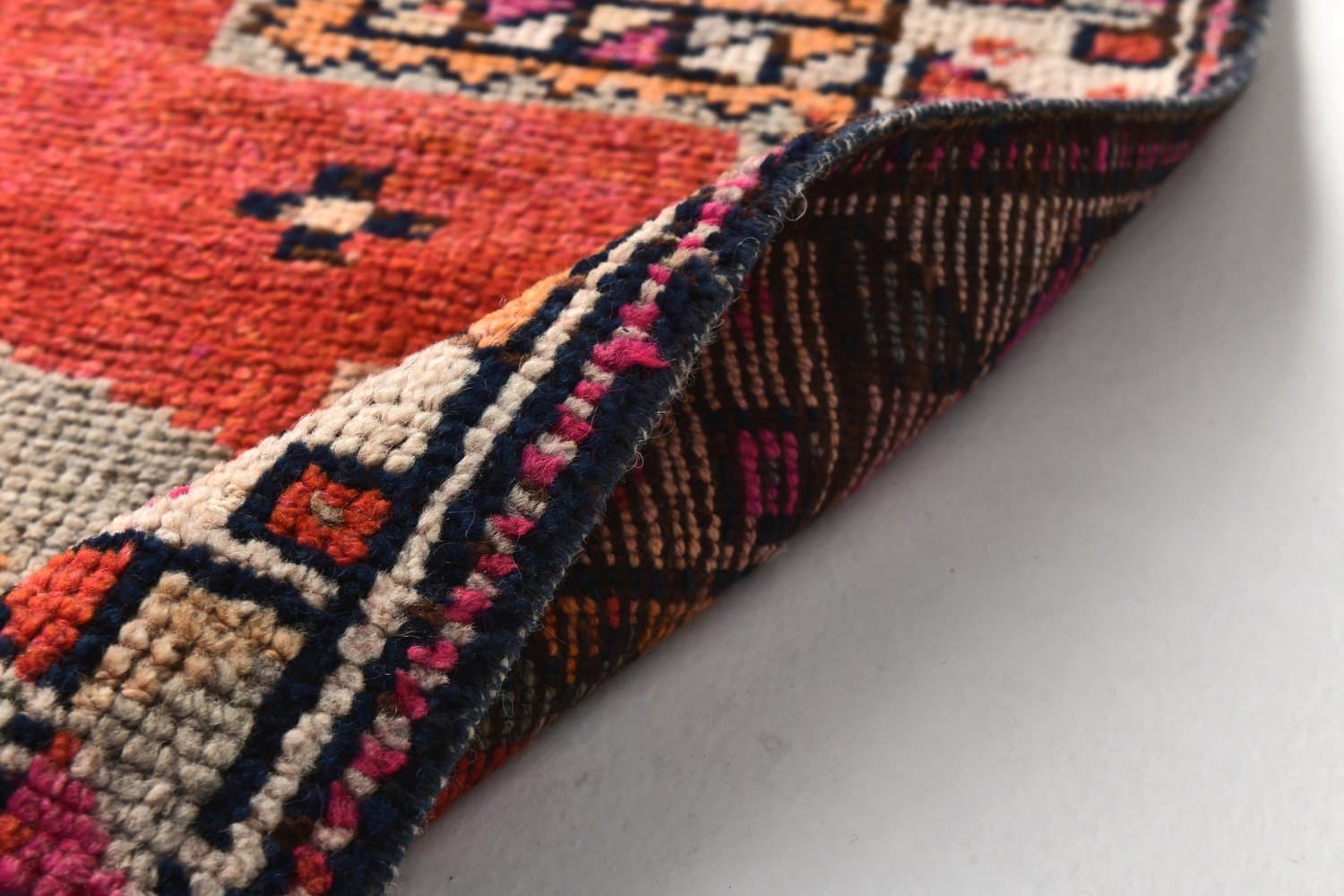 Chodnik 332x103 cm, czerwony, brązowy, wełna, lata 70. - 212847