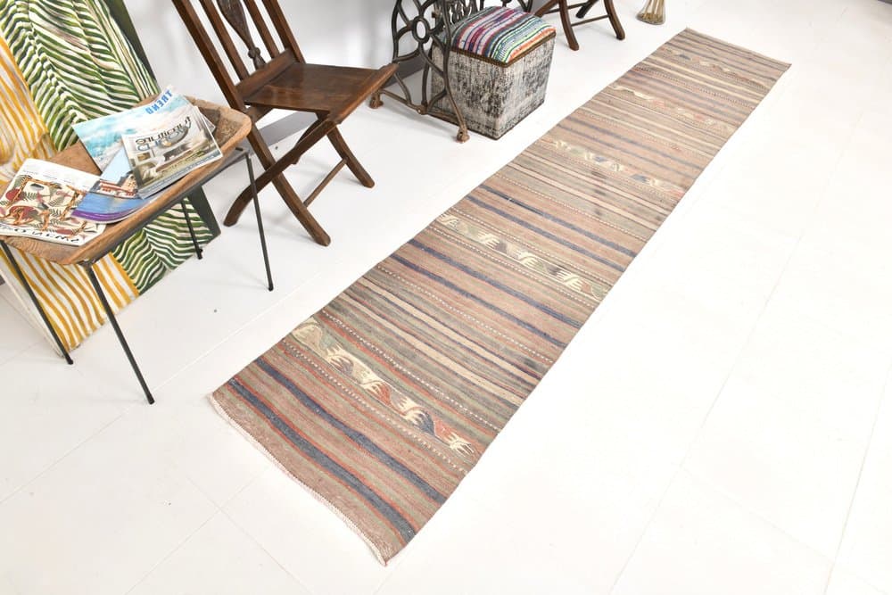 Chodnik 67x360 cm, beżowy, wełna, lata 70. - 213013