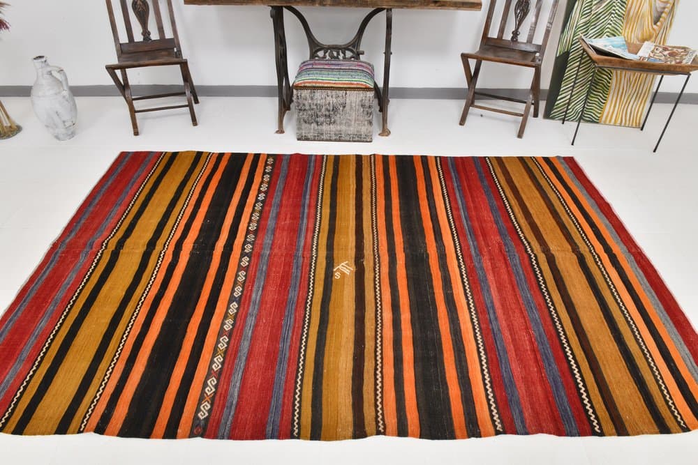 Kilim 174x272 cm, czerwony, brązowy, wełna, lata 70. - 213004