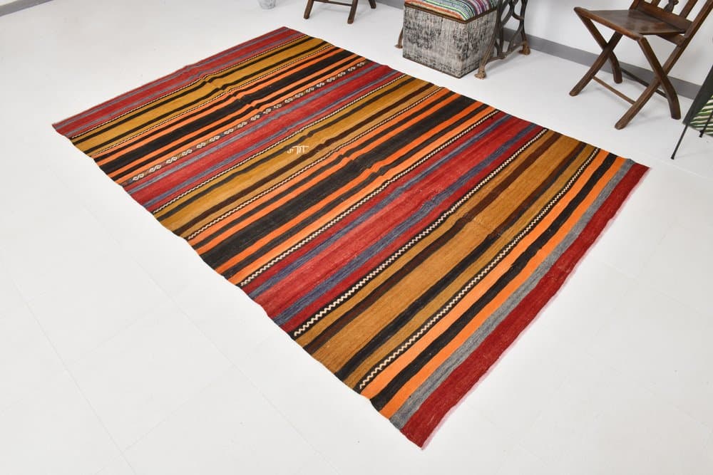 Kilim 174x272 cm, czerwony, brązowy, wełna, lata 70. - 213001