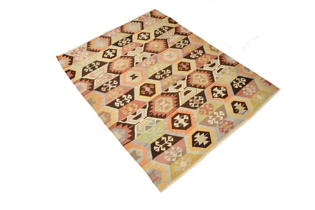 Kilim 157x124 cm, beżowy, oliwkowy, wełna, lata 70. - WYMIARY