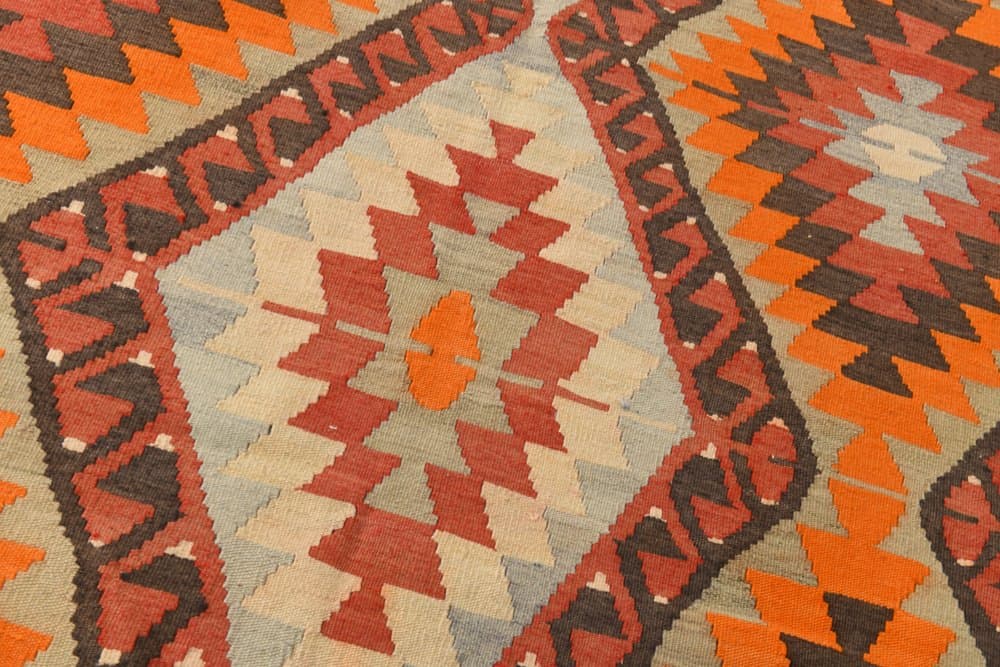 Kilim 178x267 cm, pomarańczowy, brązowy, wełna, lata 70. - 213084