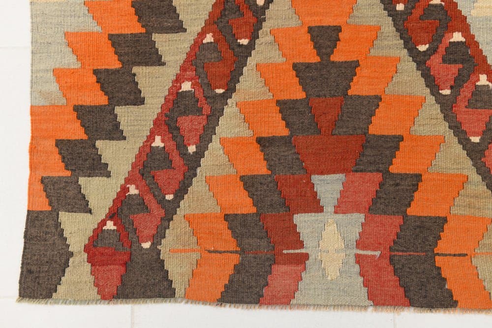 Kilim 178x267 cm, pomarańczowy, brązowy, wełna, lata 70. - 213082