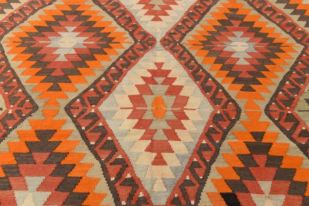 Kilim 178x267 cm, pomarańczowy, brązowy, wełna, lata 70. - 213080