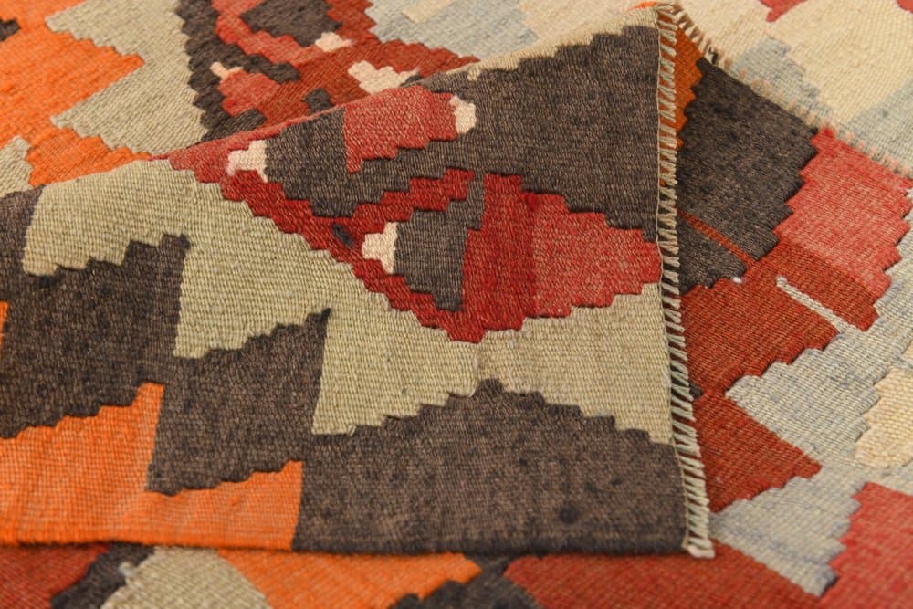 Kilim 178x267 cm, pomarańczowy, brązowy, wełna, lata 70. - 213075